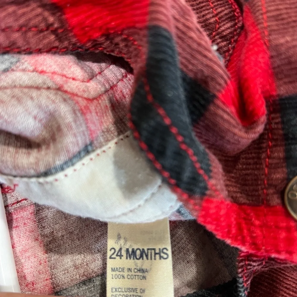 OshKosh B'gosh Kids Red and Black Plaid Overalls